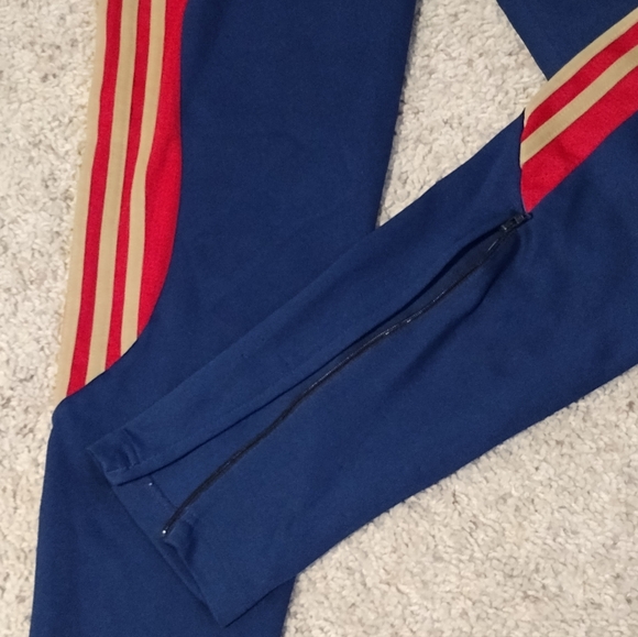 ADIDAS 3 Stripe Track Joggers Navy Red Gold - Picture 6 of 10